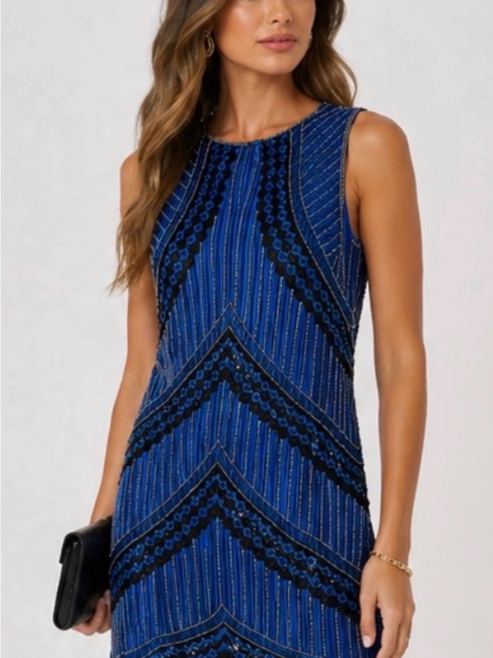 Parker Sleeveless Beaded Mini Dress in Royal Blue and Black
